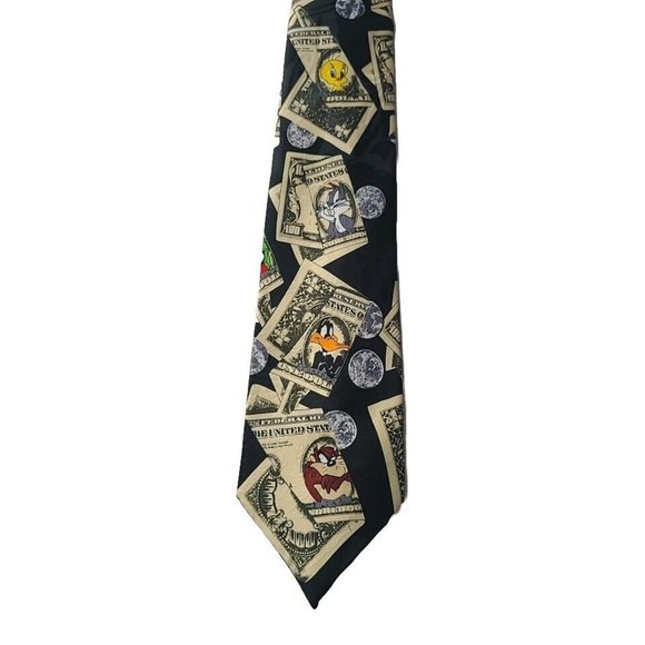 Vintage Looney Tunes Mens Tie 1997 Cash Money Mania Bugs Bunny Marvin Martian‎ - Picture 1 of 5